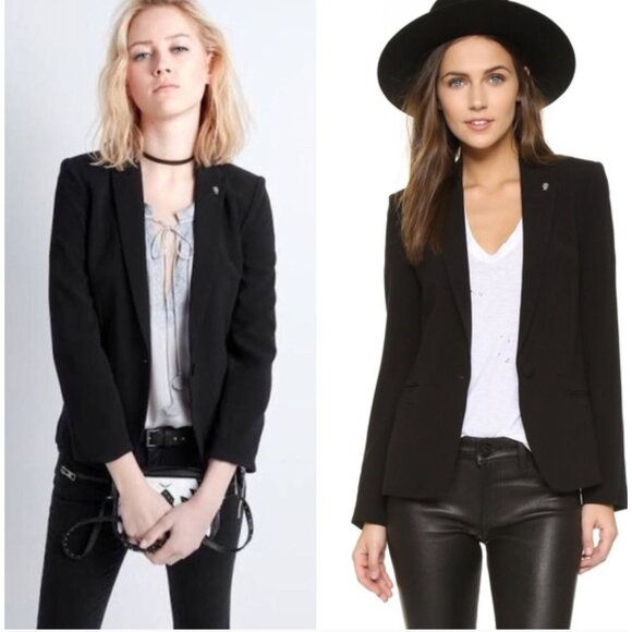 Zadig & Voltaire Deluxe Vedy Spi Blazer Jacket Black Skull Rhinestone Size 36 - Picture 1 of 7